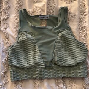 Steve Madden Green Ribbed Mesh Sports Bra